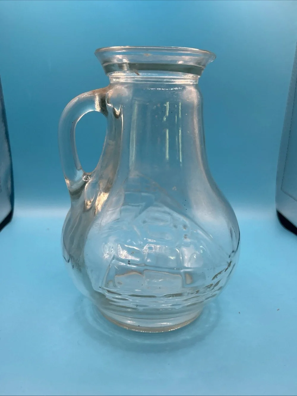 Clear Embossed pirate ship Glass Pitcher with Handle
